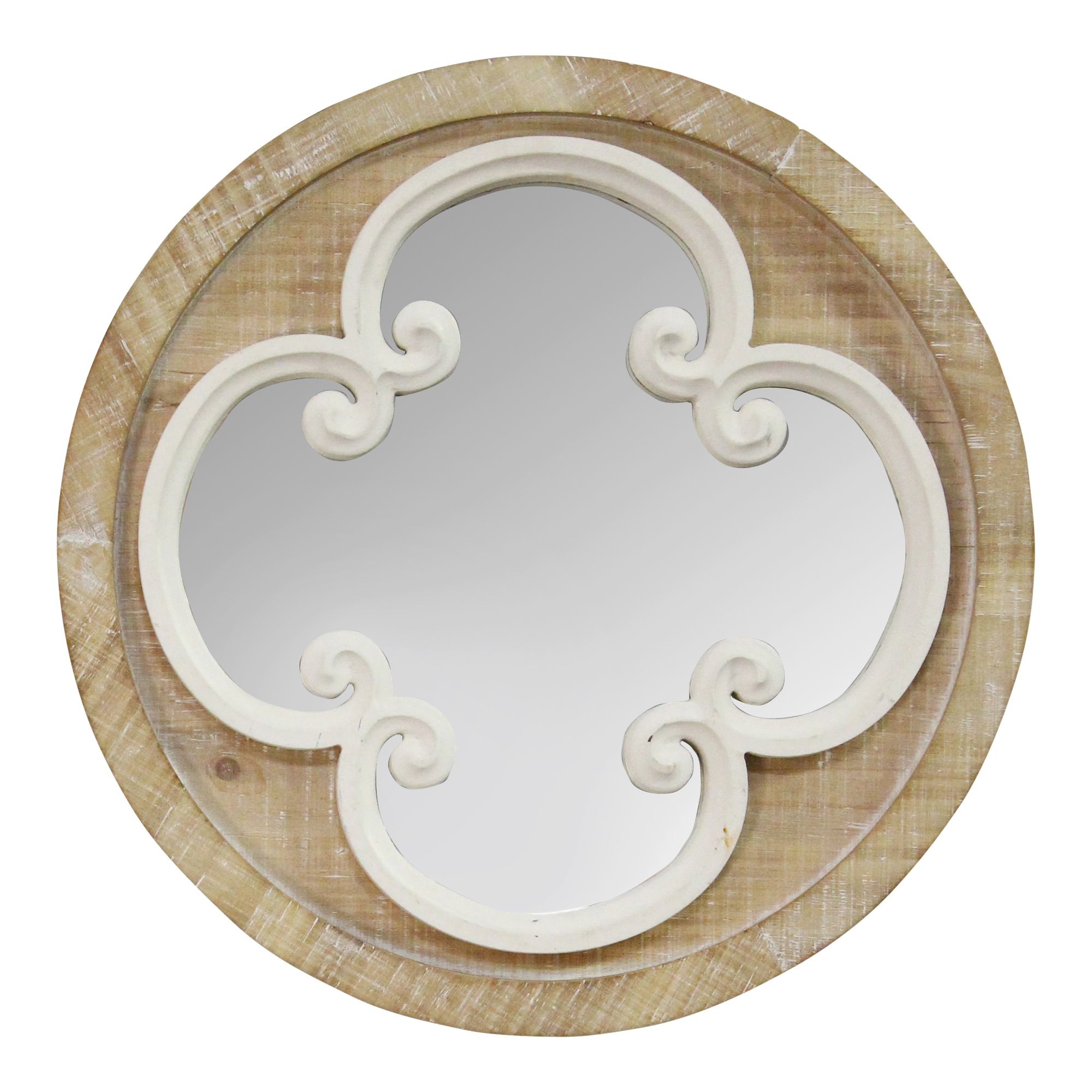 Coastal Whitewash Scrollwork Wood Wall Mirror