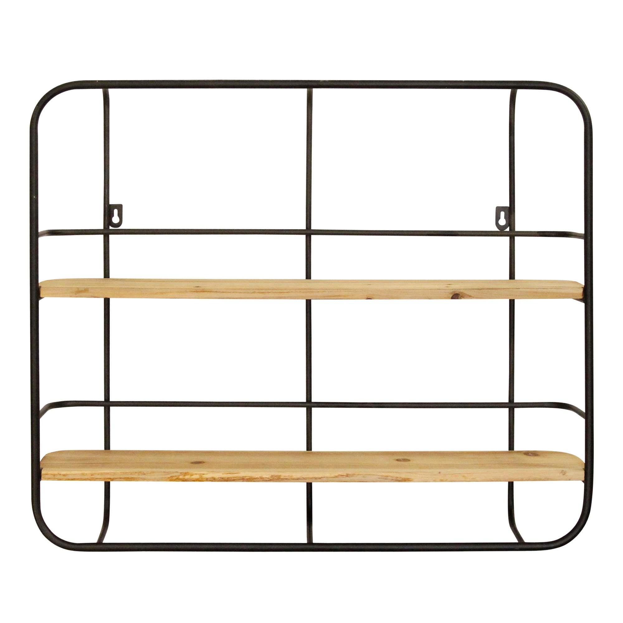 S 2 Farmhouse Wood Shelves with Black Metal Frame