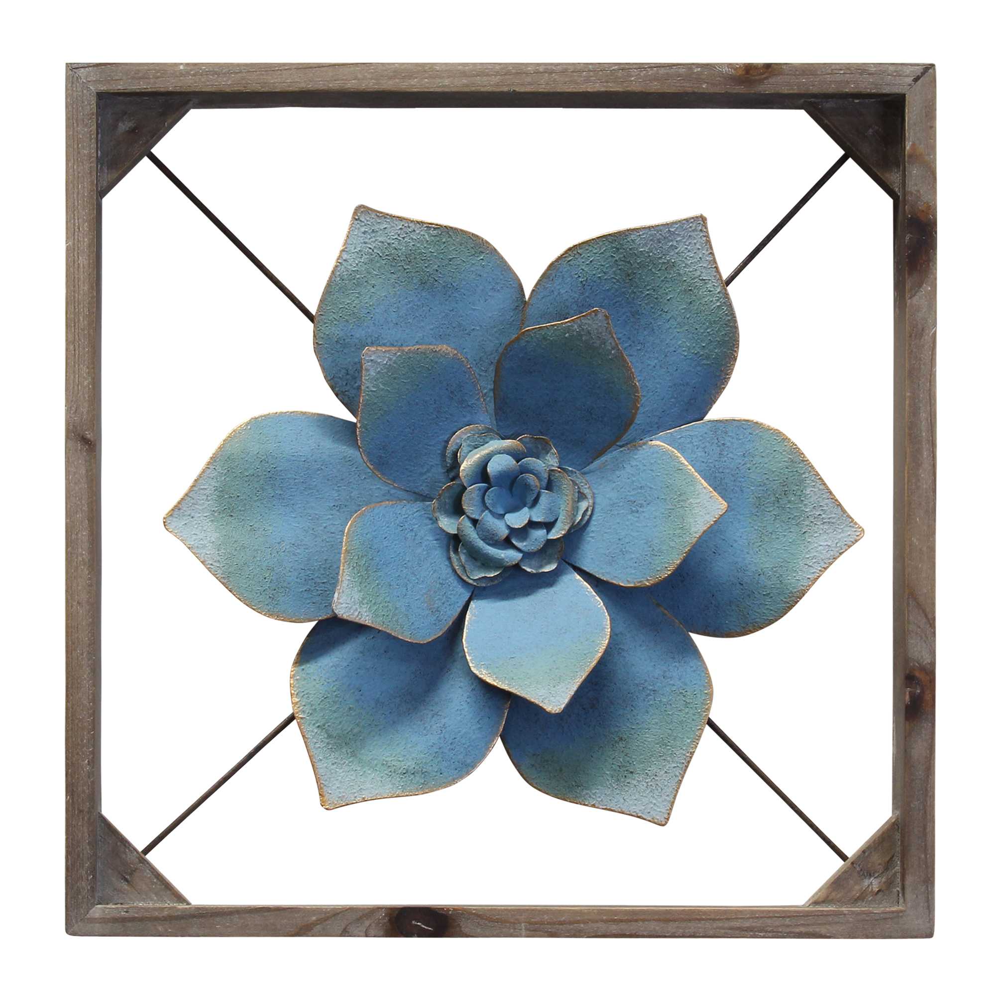 Sophisticated Metal & Wood Framed Wall Flower