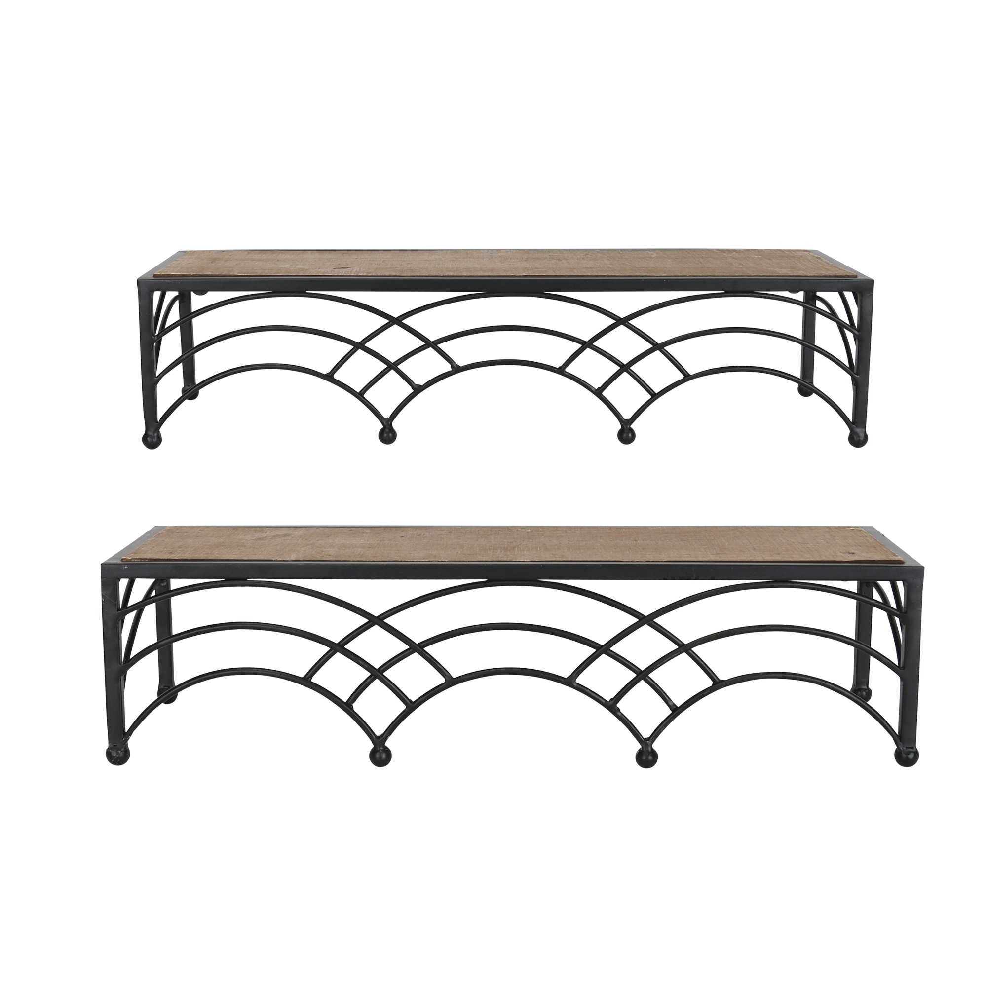 S/2 Wood & Metal Deco Arch Shelves