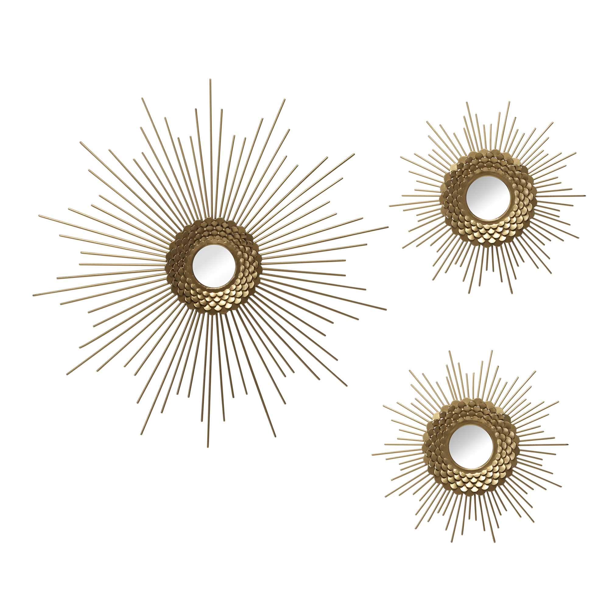 S/3 Gold Starburst Wall Mirrors