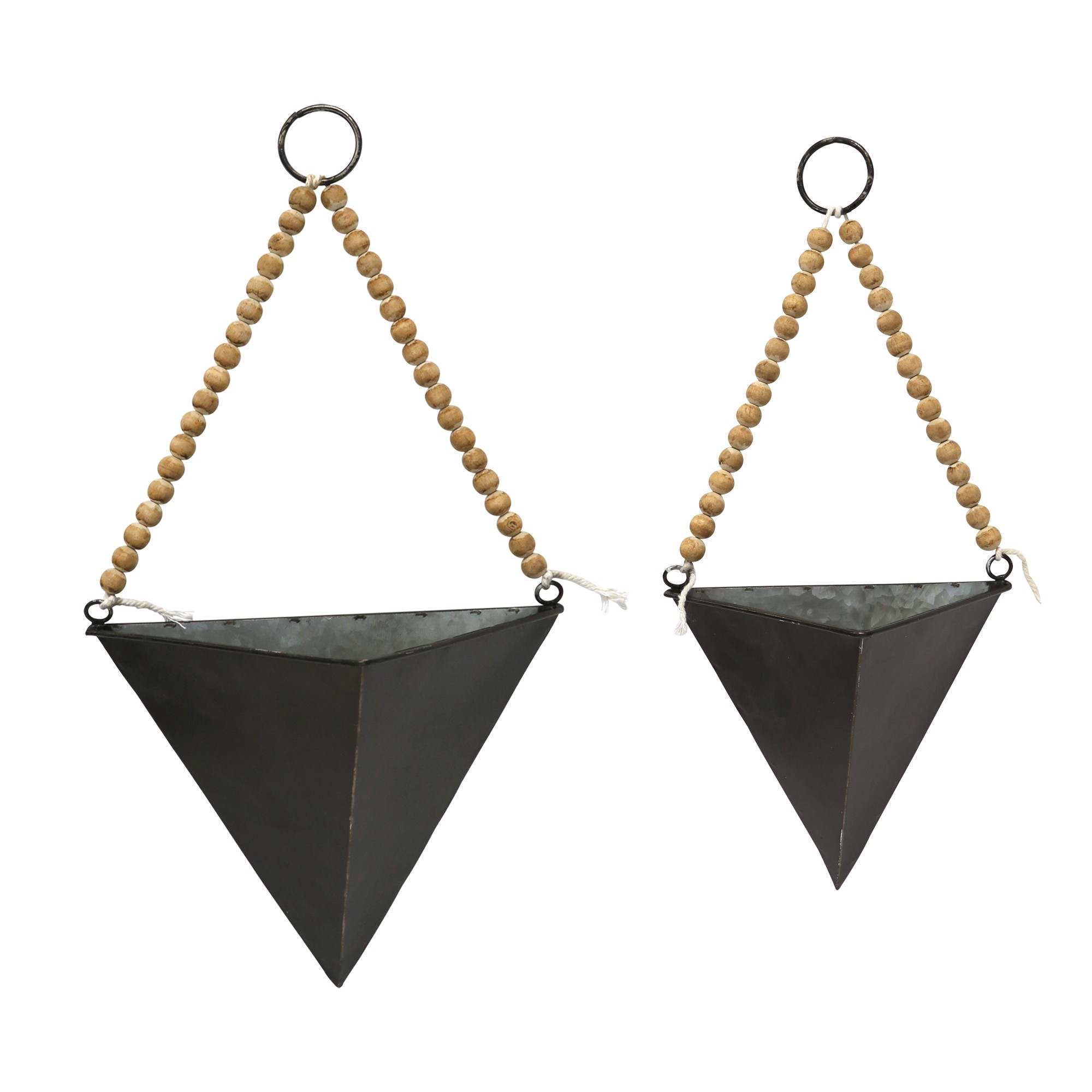 Set of 2 Green Triangle Metal and Wood Wall Planters