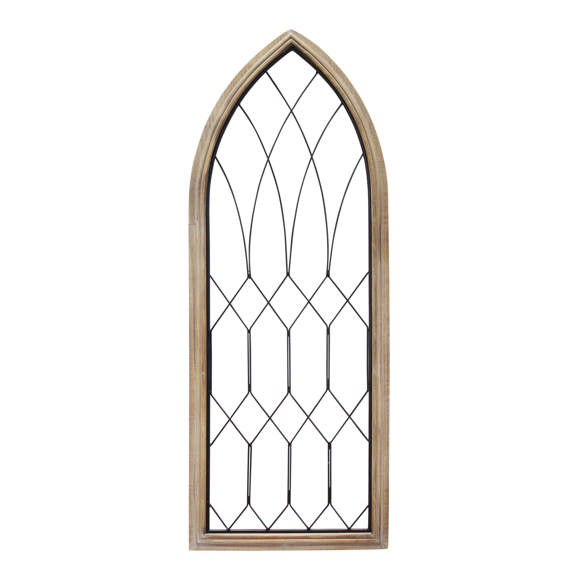Cathedral-Style Wood and Metal Window Panel