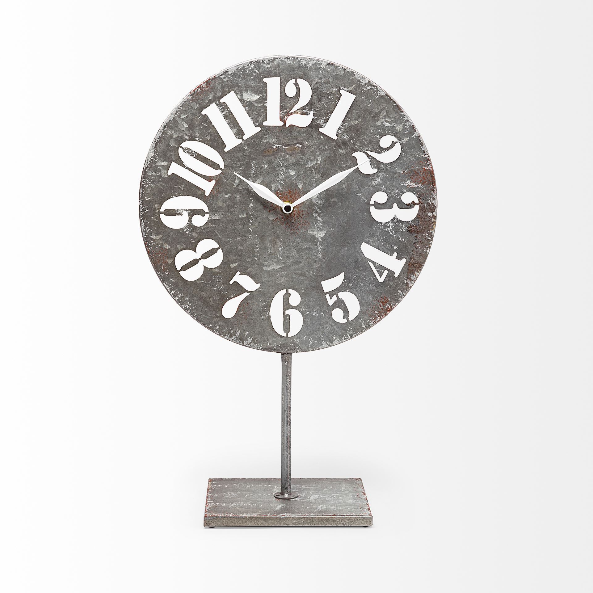 Rectangular Gray Table Clock with Cut Out Number and Distress Finish