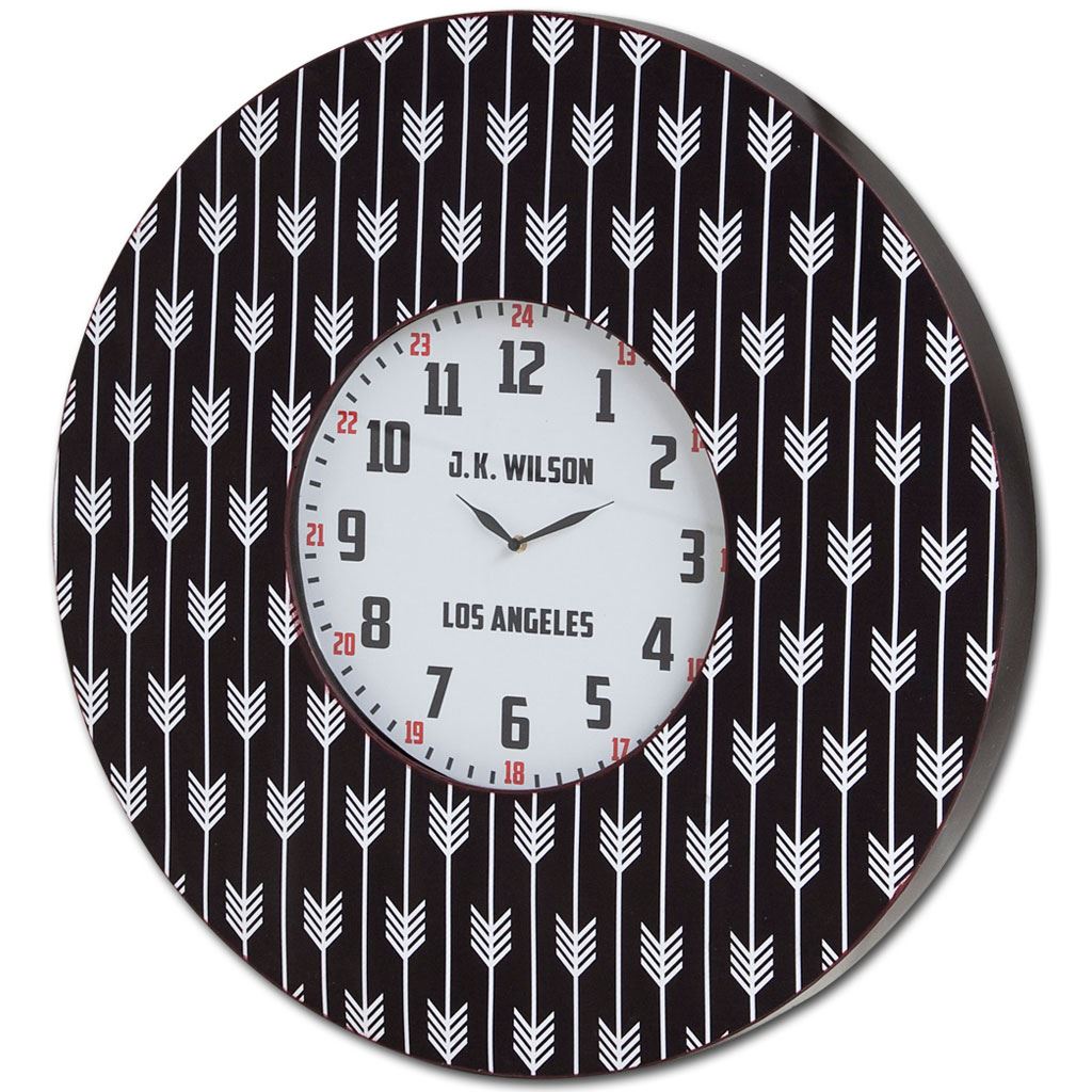 33" Oversize Contemporary Black and White Wall Clock w/ Dense Pattern and "JK Wilson Los Angeles"