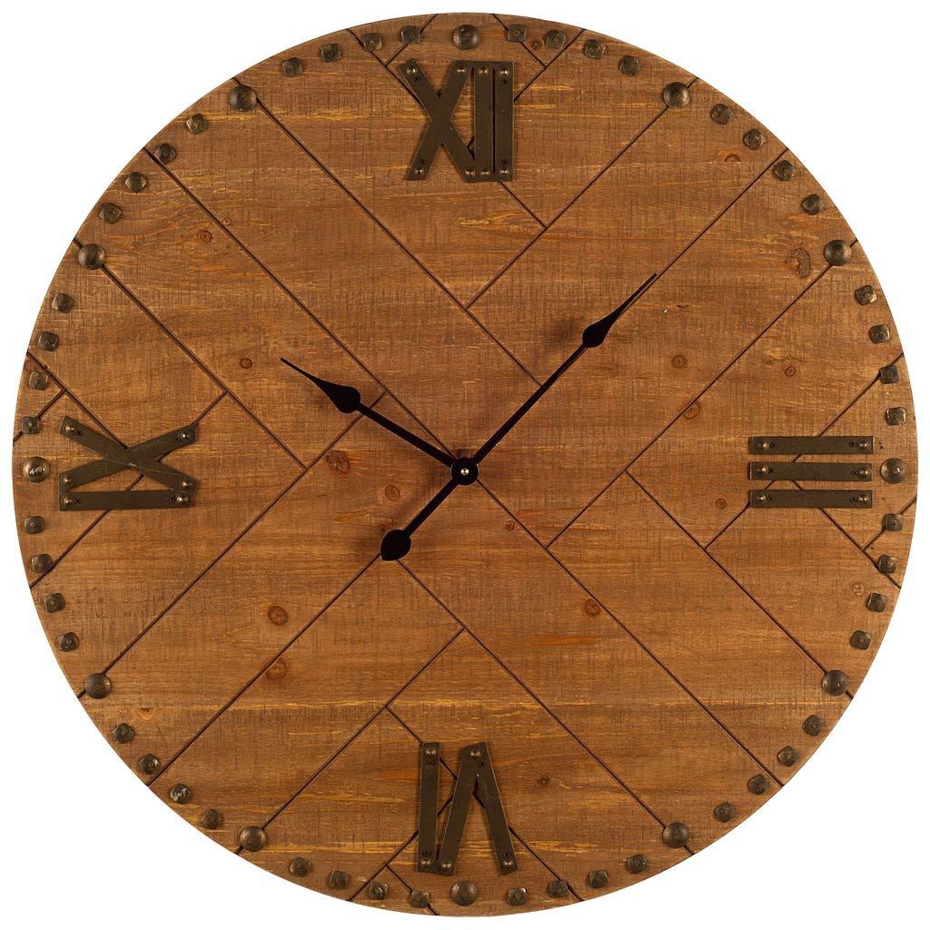 30" Oversize Round Farmhouse Style Wall Clock w/ Herringbone Pattern on the Face
