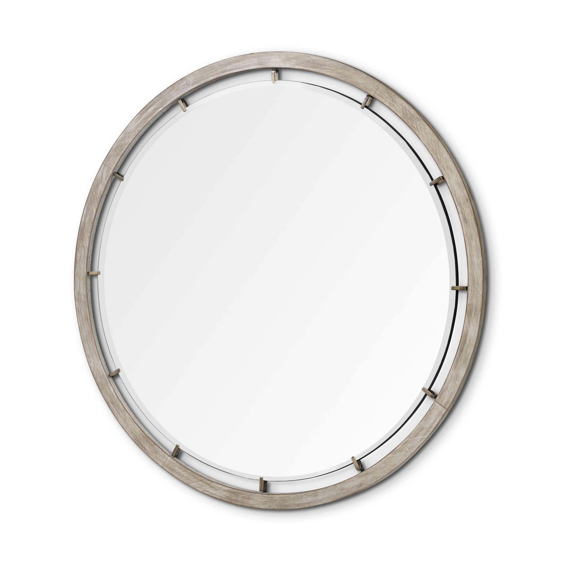 54" Round Brown Wood Frame Wall Mirror