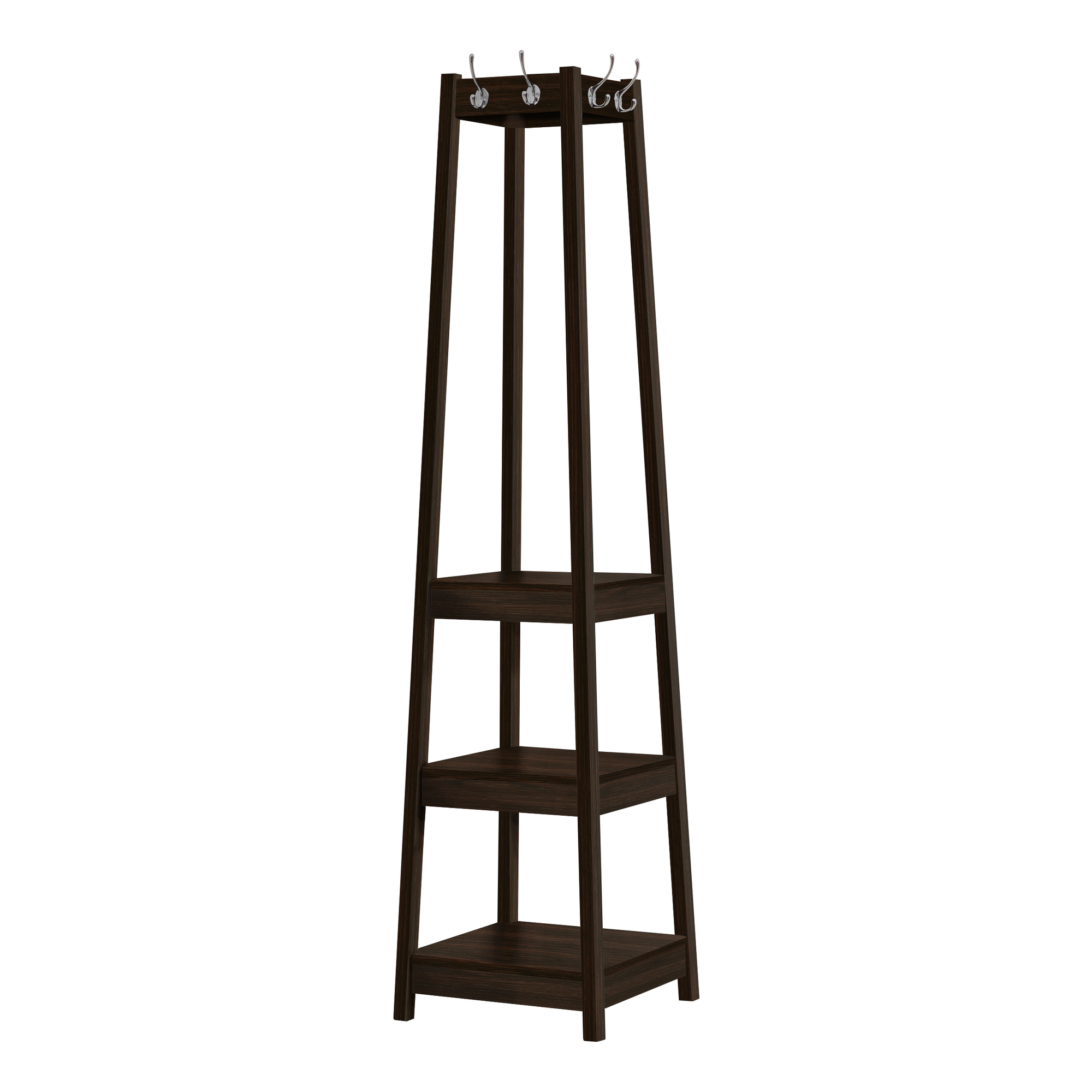 72" Espresso Corner Laminated Coat Rack with 3 Shelves