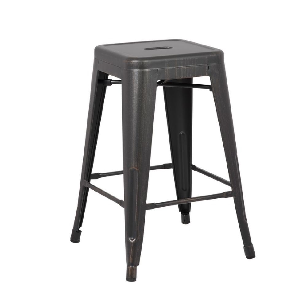24" Distressed Black Backless Metal Barstool With a Set of 2