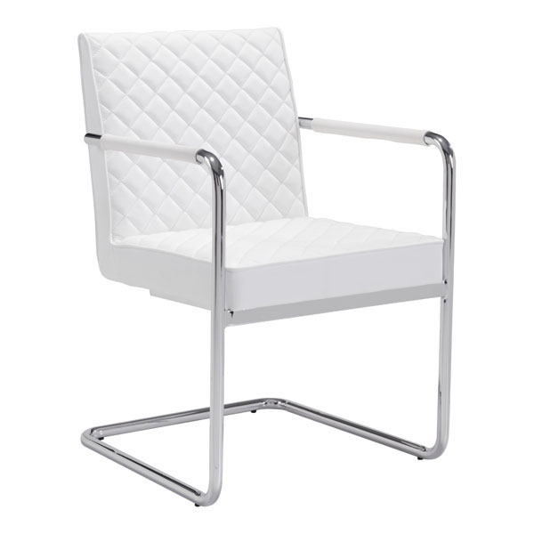 22" X 23" X 33.9" 2 Pcs White Leatherette Chromed Steel Dining Chair