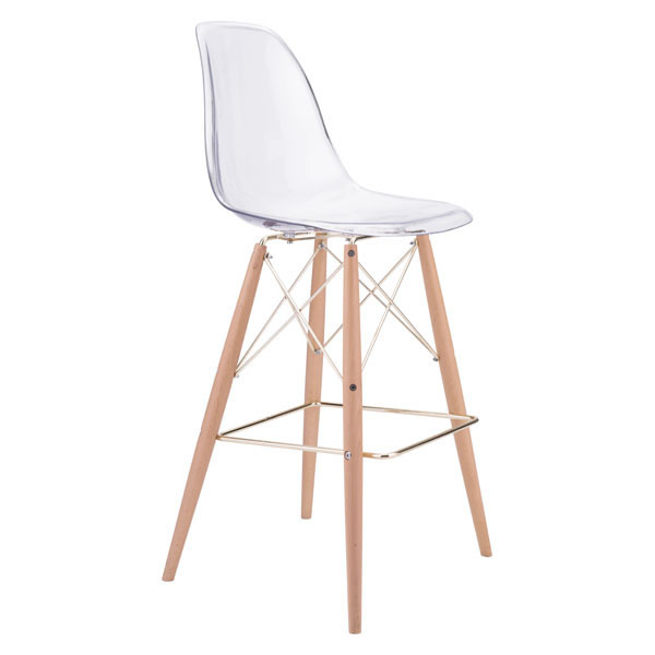 20.3" X 21.7" X 44.3" Polycarbonate Metal And Beech Wood Bar Chair