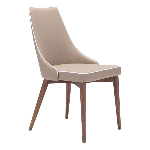 19.7" X 22.8" X 35.8" 2 Pcs Beige Leatherette Powder Coated Metal Dining Chair