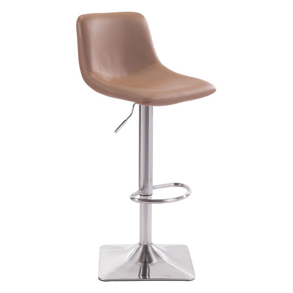 17.3" X 18" X 42.9" White Leatherette Brushed Steel Bar Chair