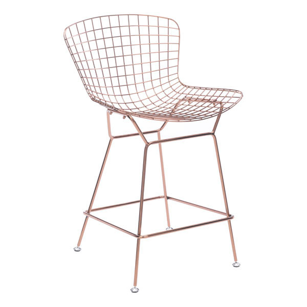 21.3" X 23" X 35.8" 2 Pcs Rose Gold Chromed Steel Wire Counter Chair