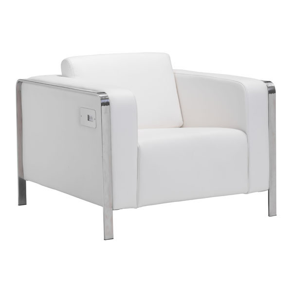 34.6" X 33.5" X 28" White Leatherette Arm Chair