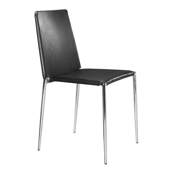 Dining Chair Black (Set Of 4) - Leatherette Chromed Steel