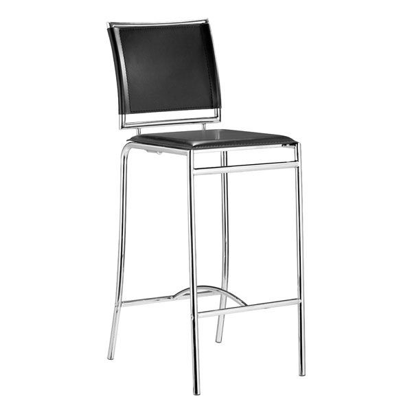 14" X 20" X 37.5" 2 Pcs Black Leatherette Chromed Steel Bar Chair