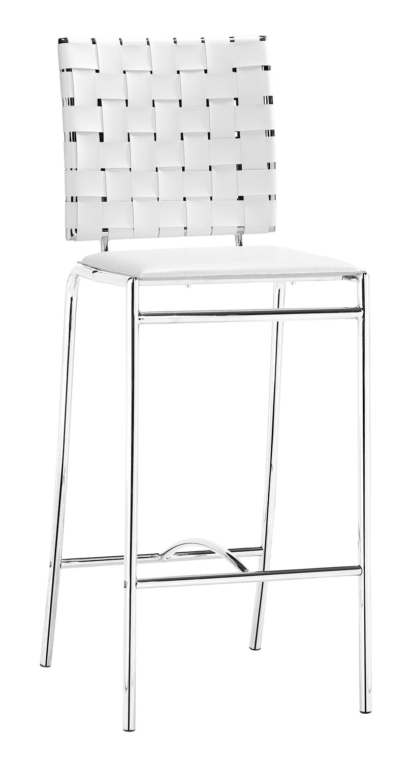 15" x 19" x 39" White, Leatherette, Chromed Steel, Cross Counter Chair - Set of 2