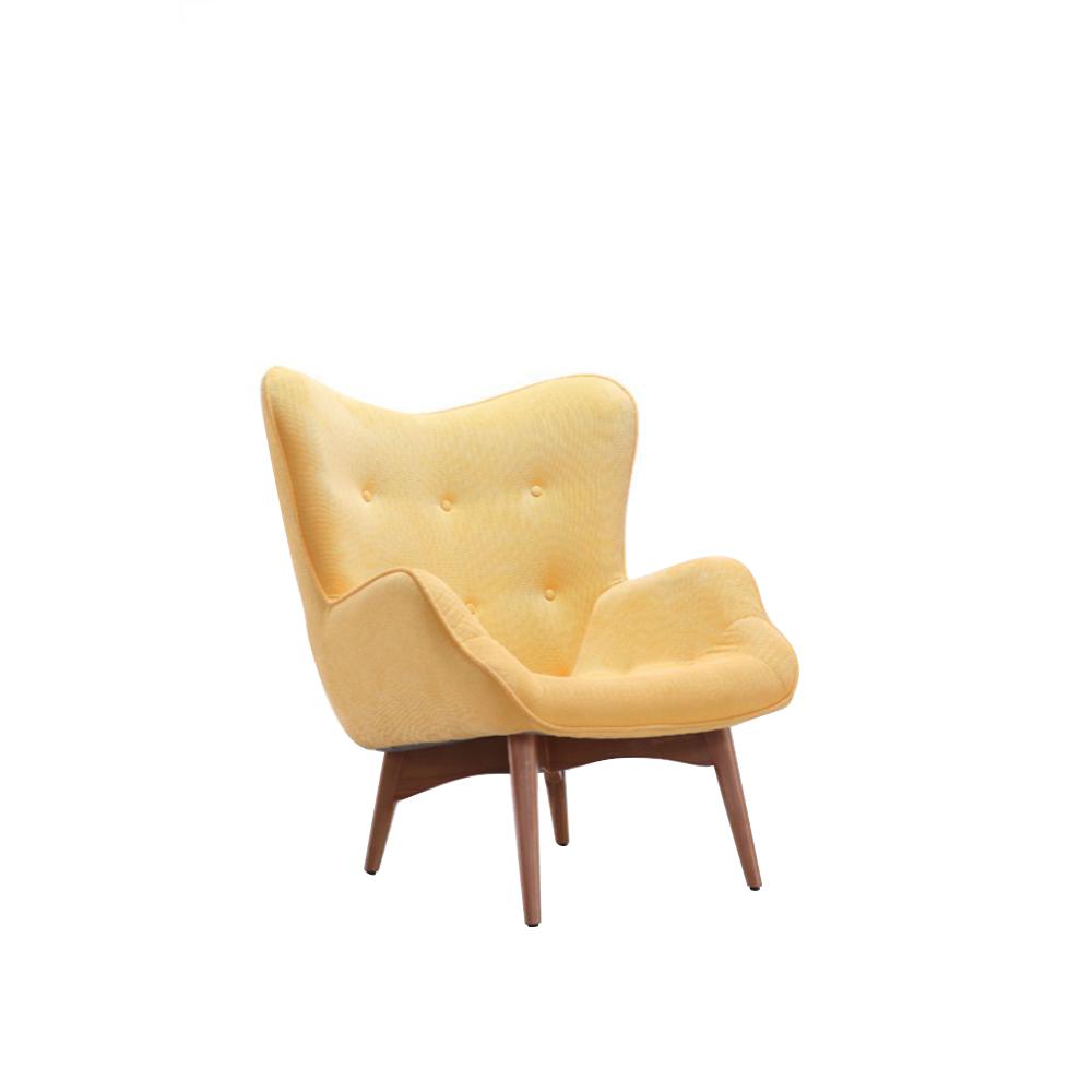 38" Yellow Fabric and Wood Tufted Chair and Ottoman