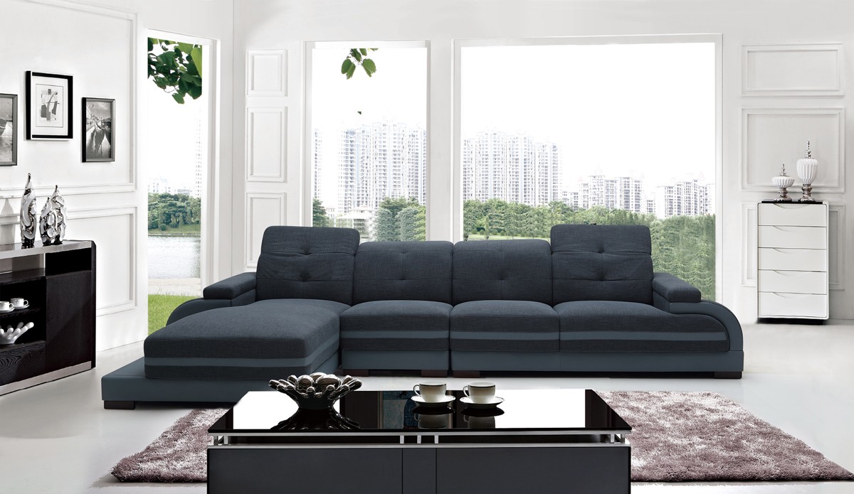 32" Bonded Leather Fabric and Wood Sectional Sofa