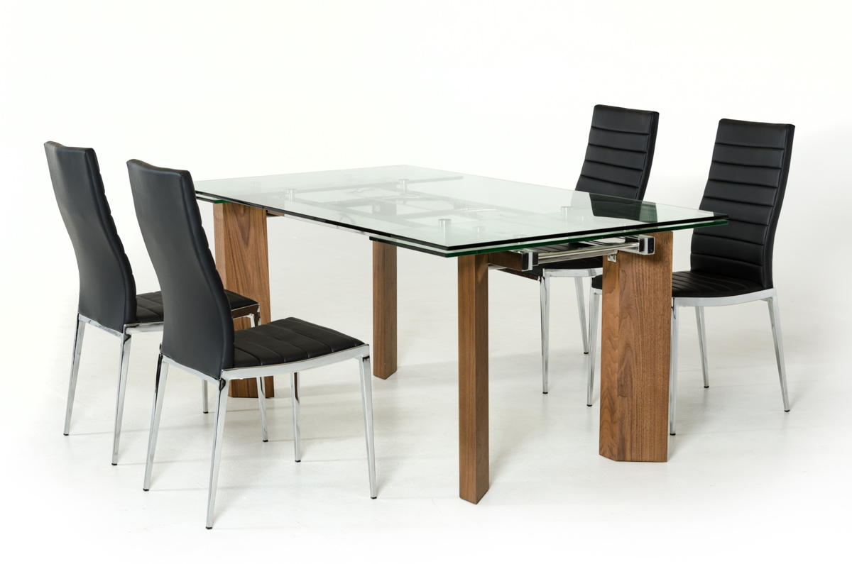 30" Glass Wood and Aluminum Extendable Dining Table