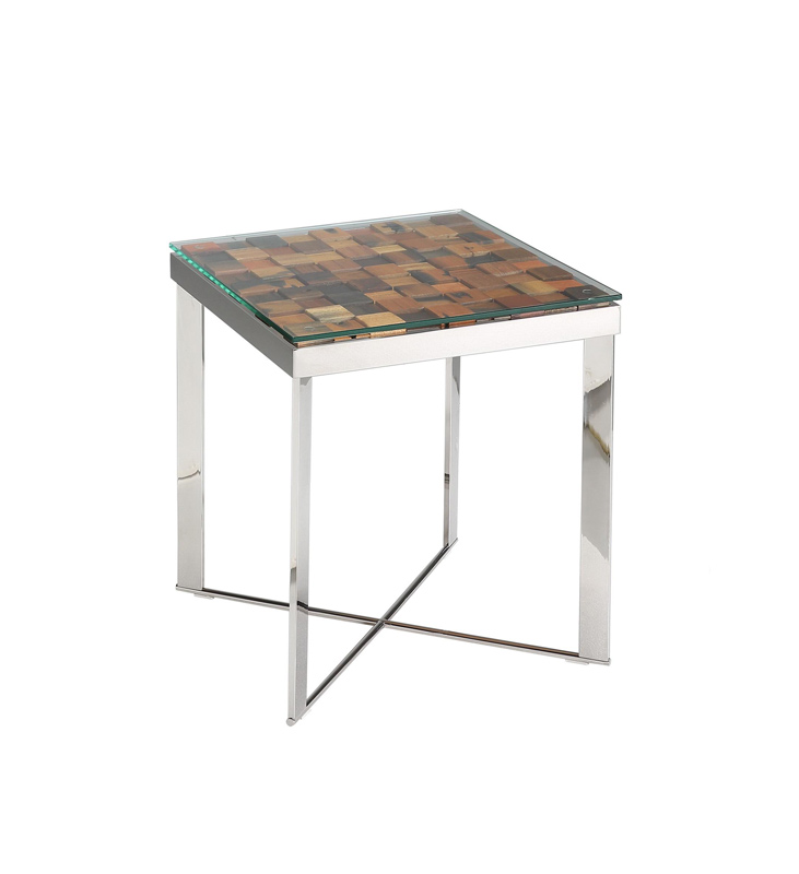 22" Wood Steel and Glass End Table