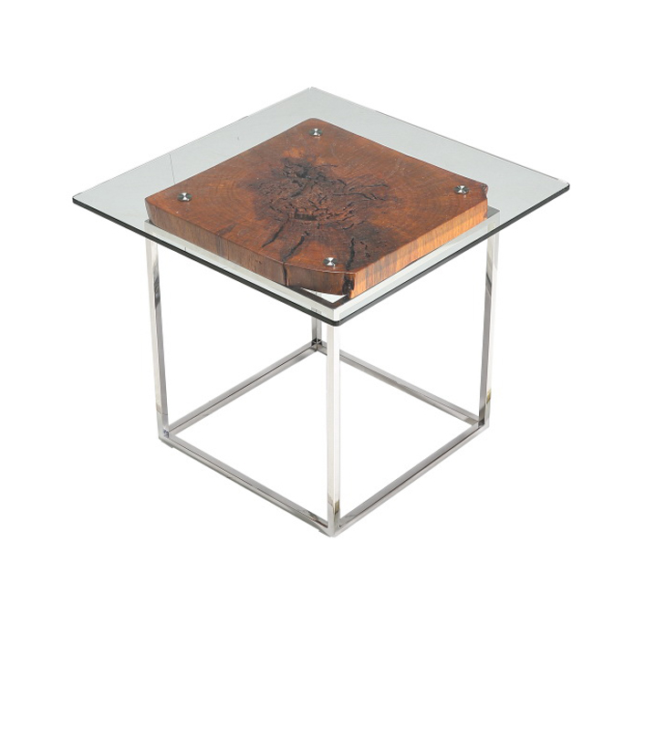 20" Wood Steel and Glass Tree Root End Table