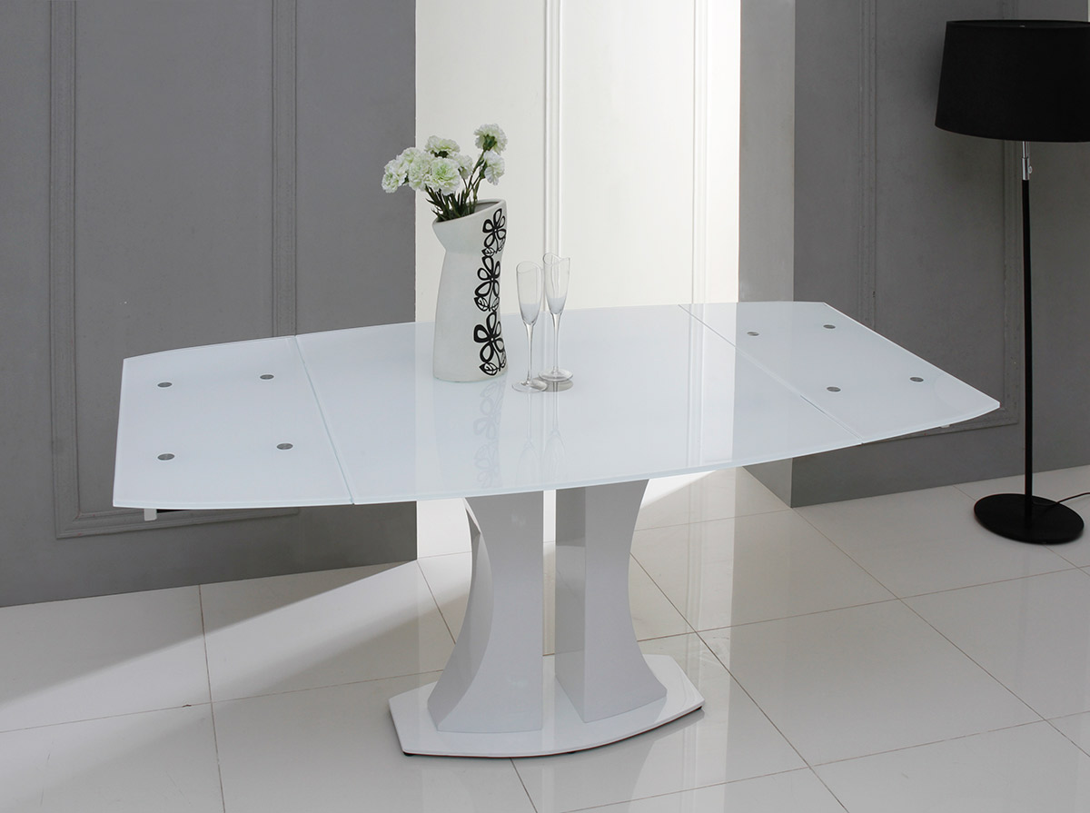 30" White Glass MDF and Steel Extendable Dining Table