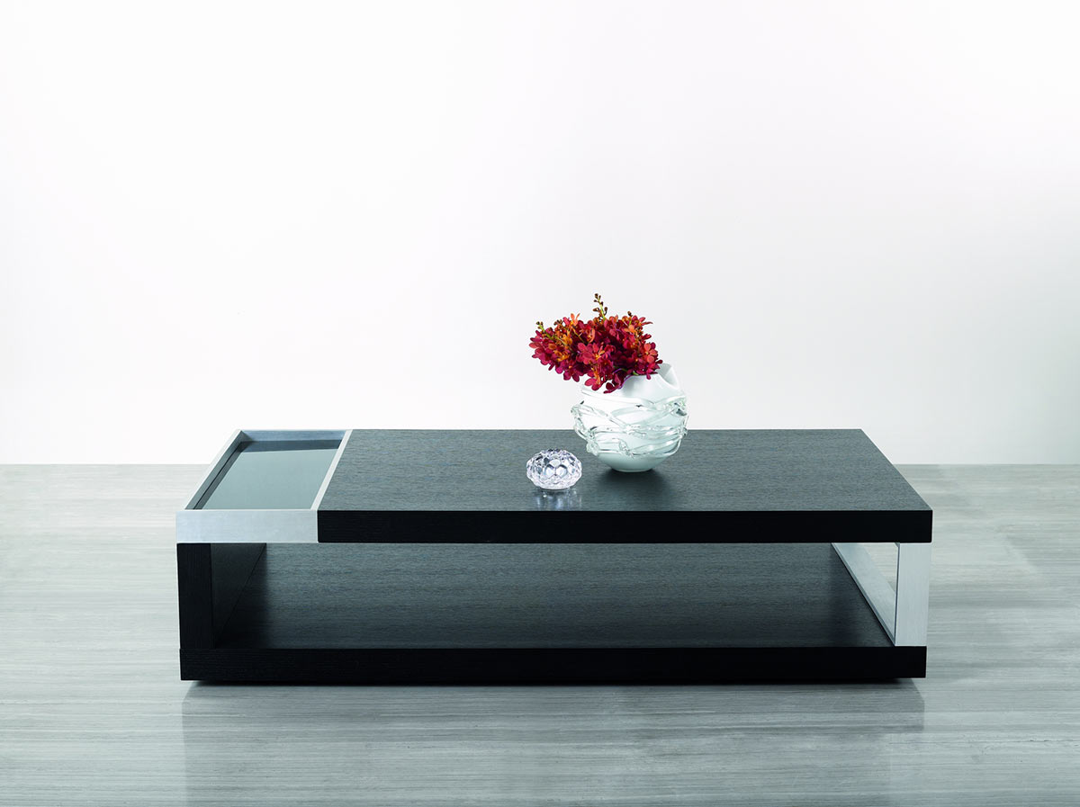 13" Black Oak Veneer Glass and Aluminum Coffee Table