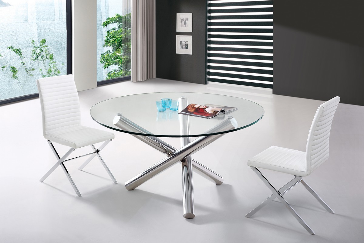 30" Glass and Steel Round Dining Table