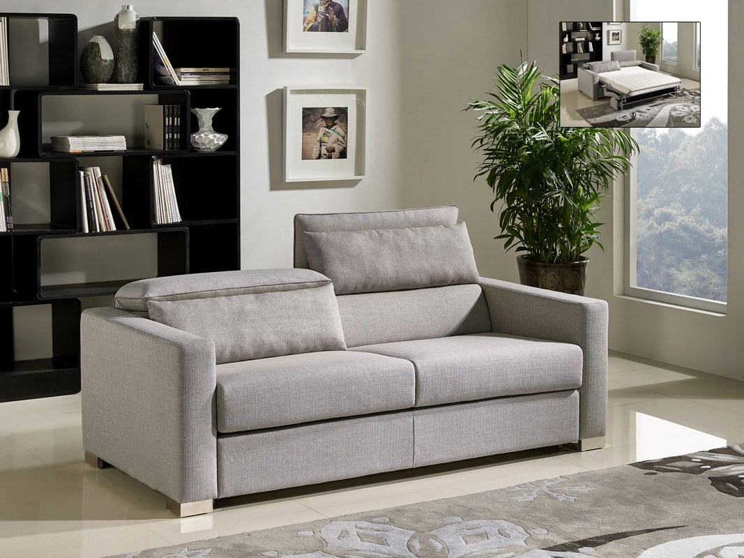 38" Grey Fabric Foam Wood and Steel Sofa Bed