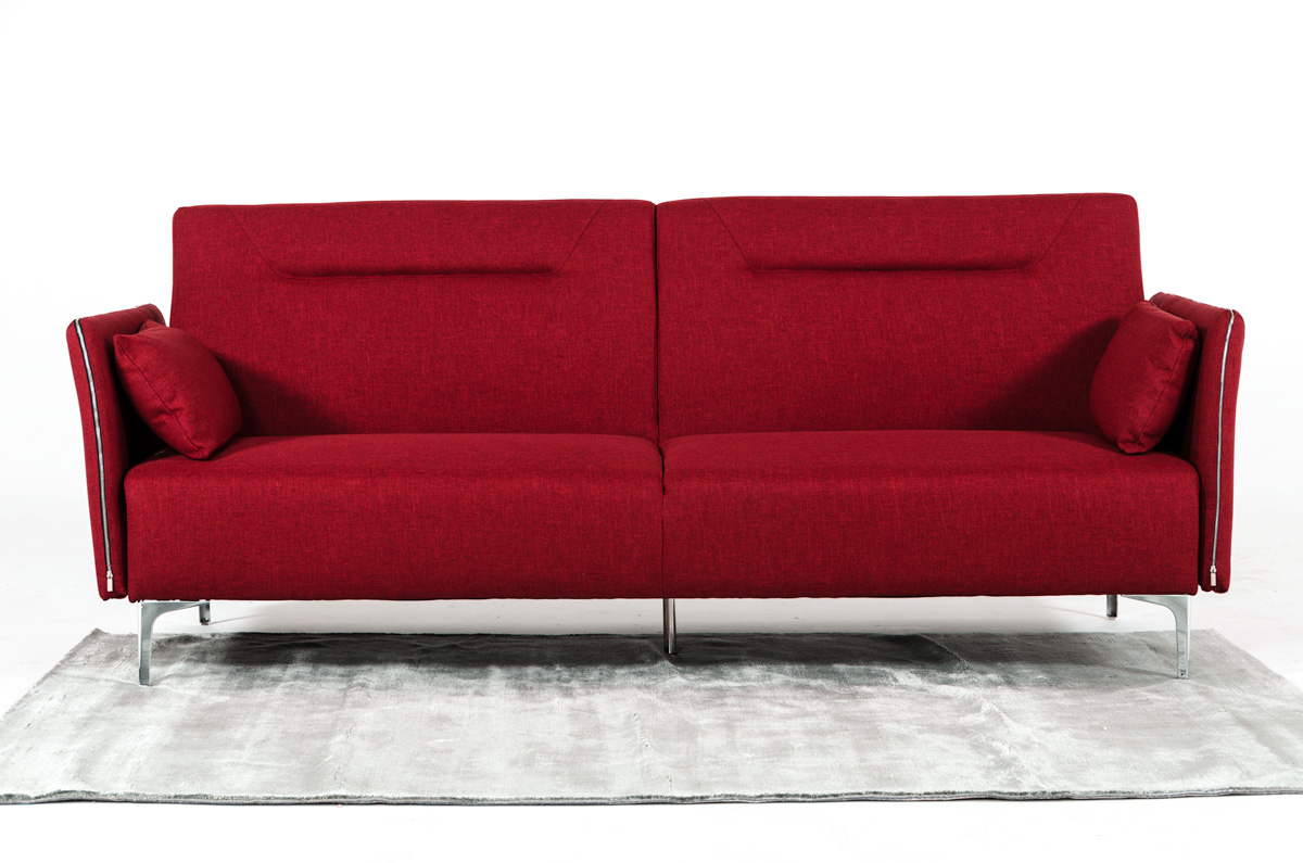35" Red Fabric Foam Steel and Wood Single Sofa