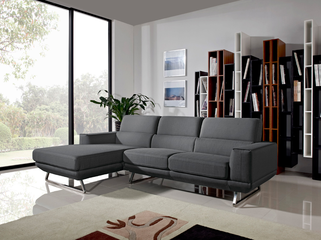 33" Dark Grey Fabric Foam Wood and Steel Sectional Sofa