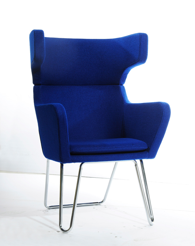 43" Blue Fabric Wool and Polyester Lounge Chair