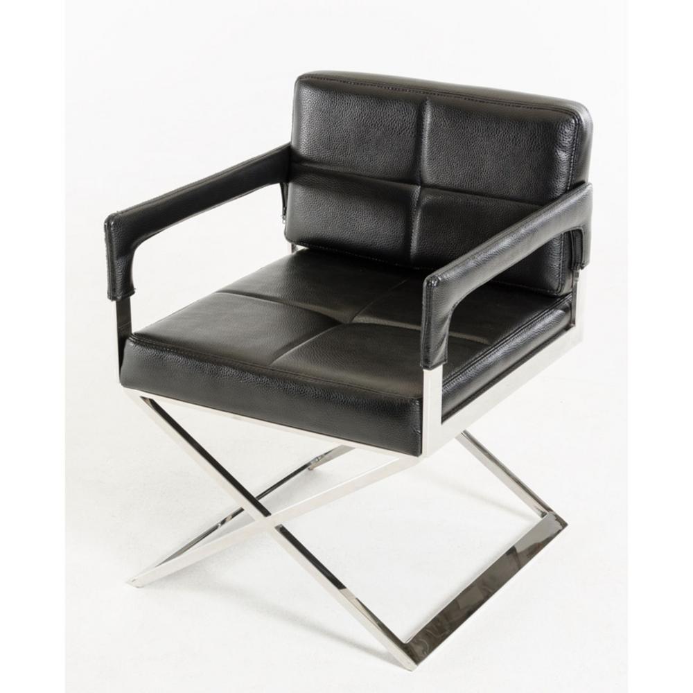 30" Black Bonded Leather and Metal Accent Chair