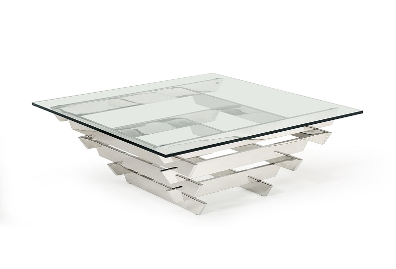 15" Glass and Stainless Steel Square Coffee Table