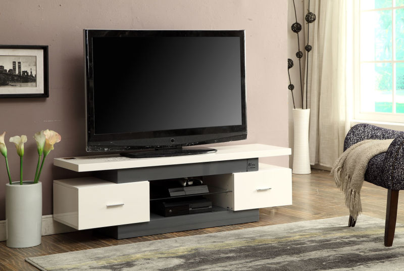 59" X 16" X 19" White And Gray Mdf Tv Stand