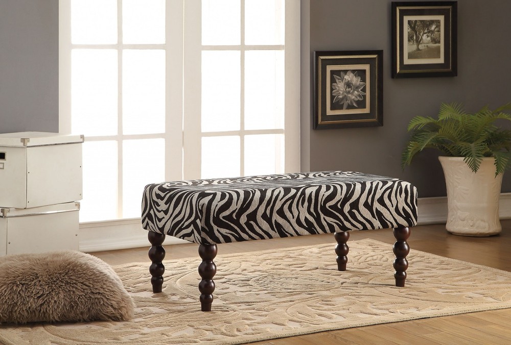 40" X 20" X 17" Zebra Fabric And Rubber Wood Bench
