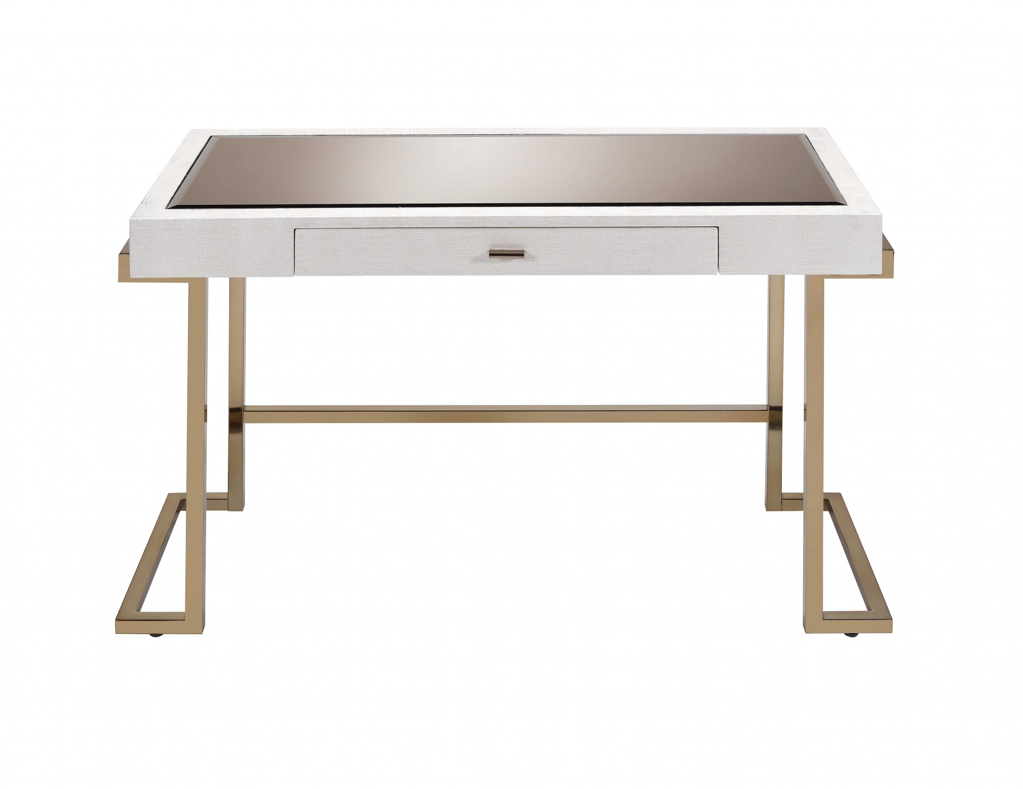 44" X 19" X 30" White And Champagne Desk