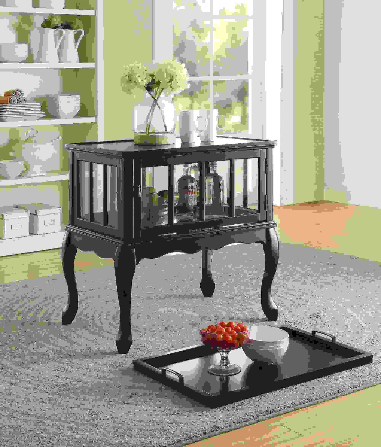 28" X 19" X 31" Black Wood Console Table & Tray