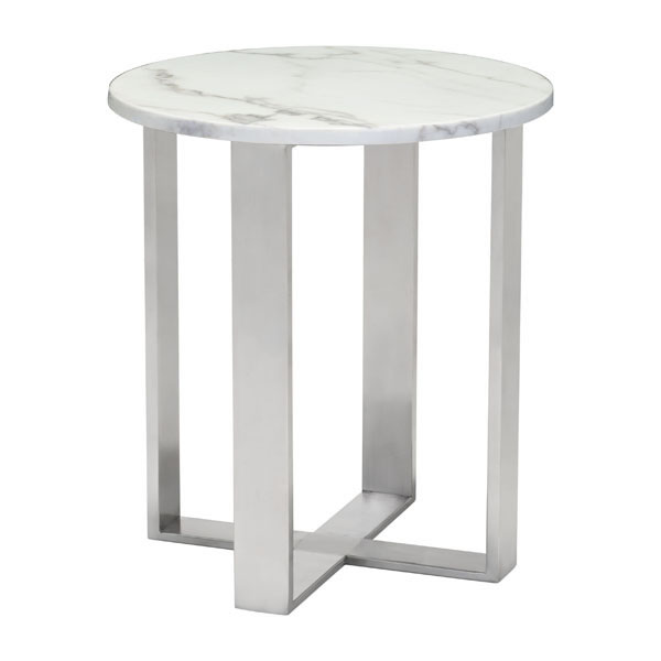 18.1" X 18.1" X 20.5" Stone And Brushed Stainless Steel End Table