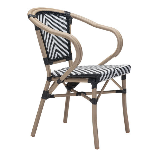 22" X 22" X 32.7" 2 Pcs Black And White Polyethylene Dining Arm Chair