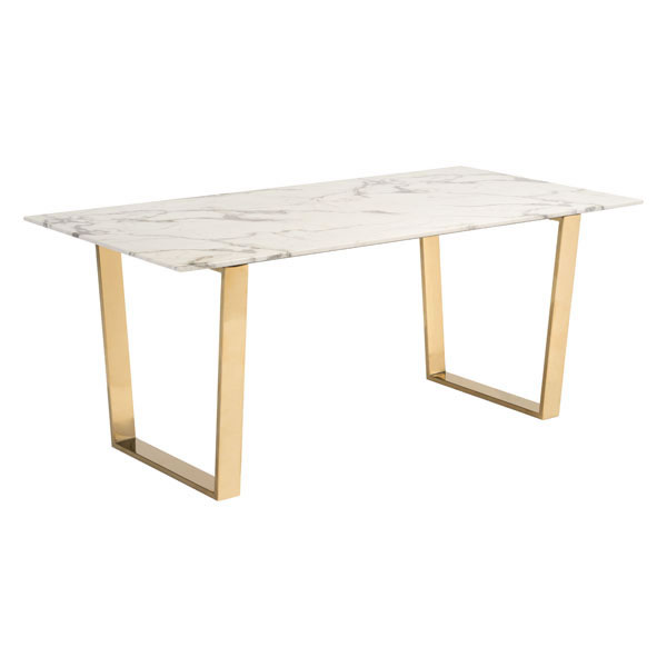 70.9" X 35.4" X 29.7" Stone And Gold Dining Table