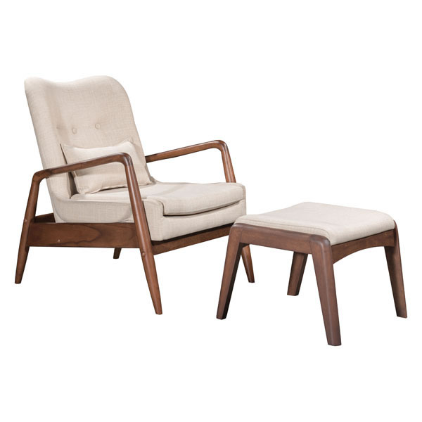 30.3" X 33.5" X 32.7" Beige Bully Lounge Chair And Ottoman