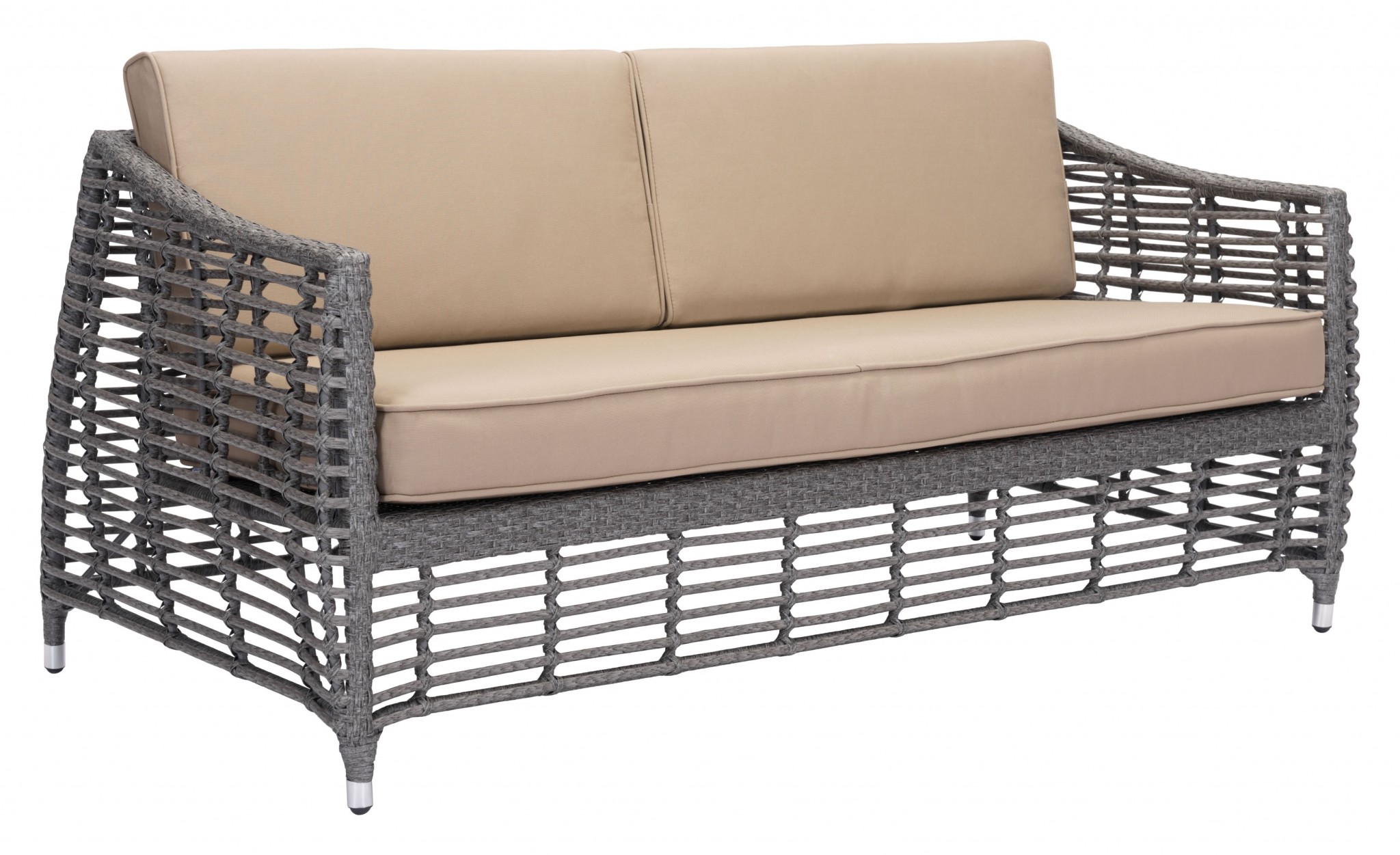 67.5" x 34.5" x 30" Gray & Beige, Synthetic Weave, Aluminum Frame, Beach Sofa