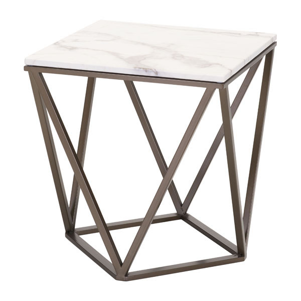 20.1" X 20.1" X 21.7" Stone And A. Brass Faux End Table