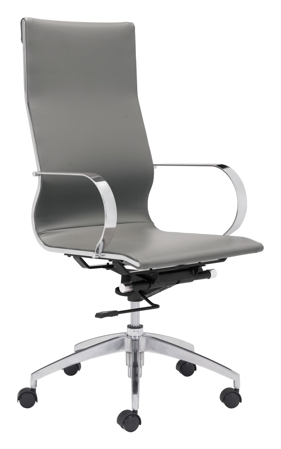 27.6" x 27.6" x 42.9" Gray, Leatherette, Chromed Steel, High Back Office Chair