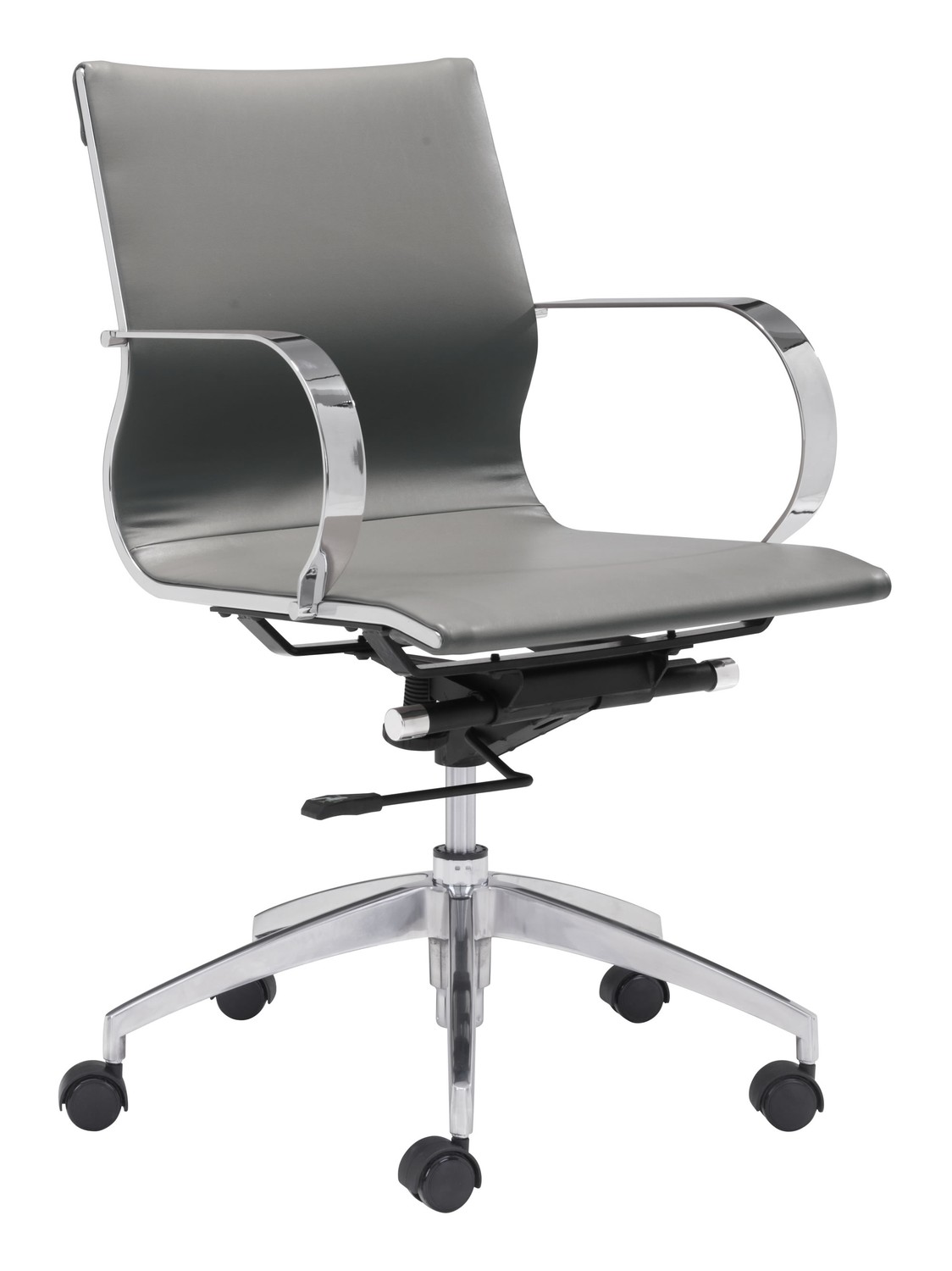 27.6" x 27.6" x 33.9" Gray, Leatherette, Chromed Steel, Low Back Office Chair