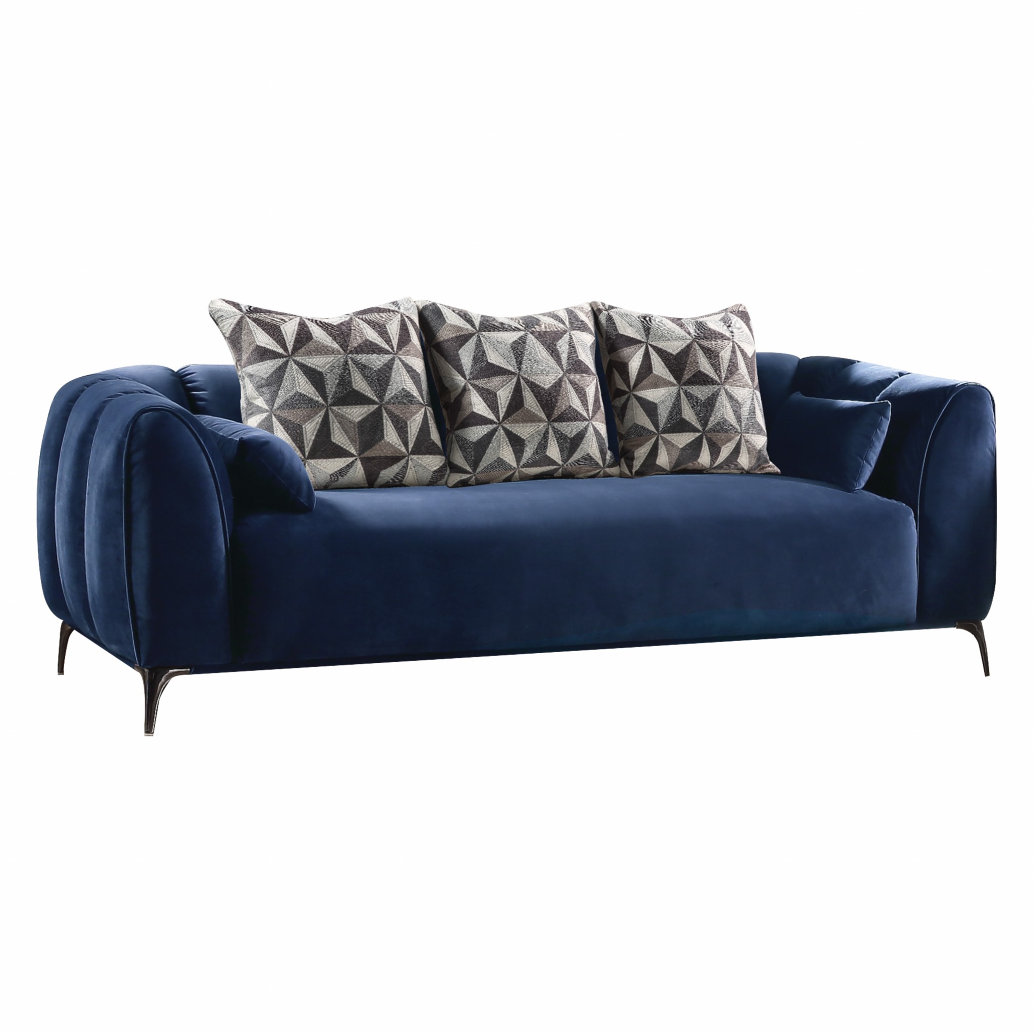 90" X 42" X 31" Blue Velvet Sofa w/5 Pillows