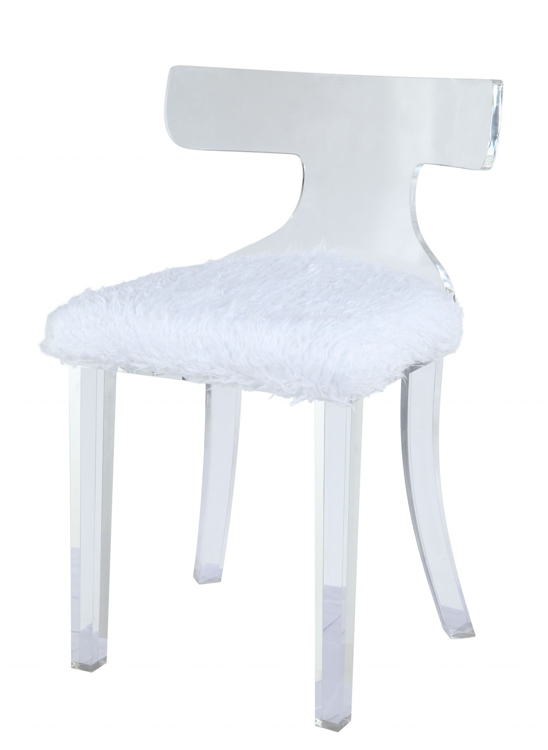 20" X 18" X 31" White Fur And Clear Acrylic Accent Chair